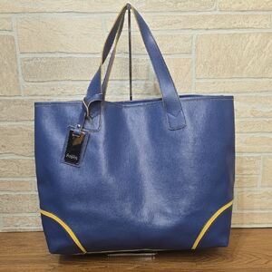 RARE CLAUDIA FIRENZE TOTE SHOPPER BLUETTE GIALLO TRIM